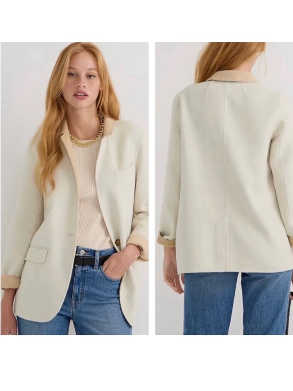 J Crew | Leighton Blazer Double Faced Wool Cream Sand One Button Size 0